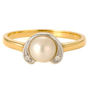 Anello - 18 carati Oro bianco, Oro giallo - 0.02ct. tw. Diamante (Naturale) - Perla