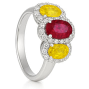 Anello - 18 carati Oro bianco, Zaffiri - Rubino - Diamanti - 2.48ct. tw.