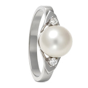 Anello - 18 carati Oro bianco - 0.04ct. tw. Diamante (Naturale) - Perla