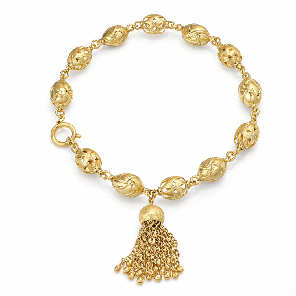 Bracciale unisex in oro giallo 18 carati con elementi ovali lavorati
