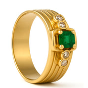 Anello - 18 carati Oro giallo - 0.27ct. tw. Smeraldo - Diamante