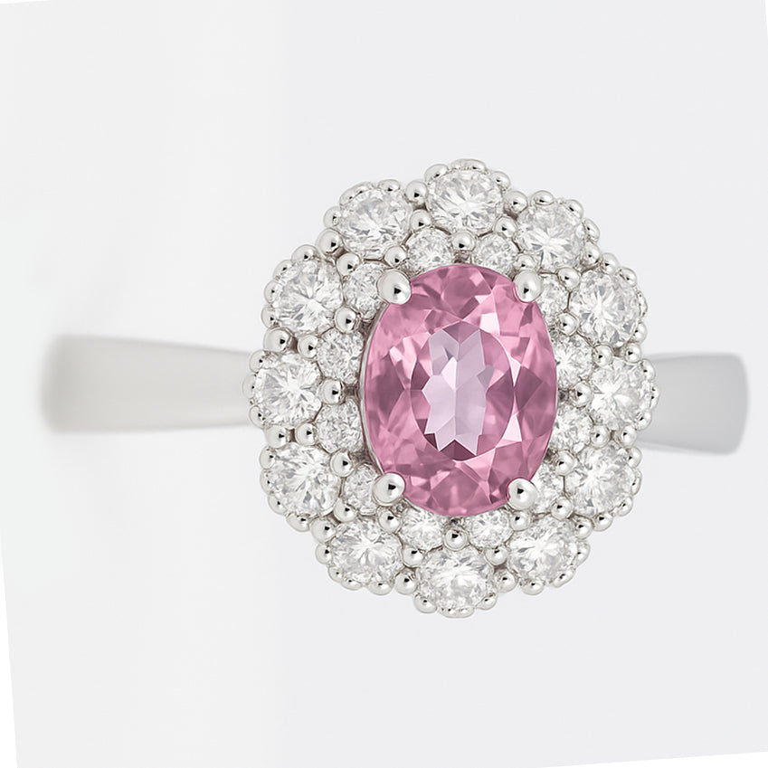 Anello - 18 carati Oro bianco - 0.77ct. tw. Diamante (Naturale) - Tormalina