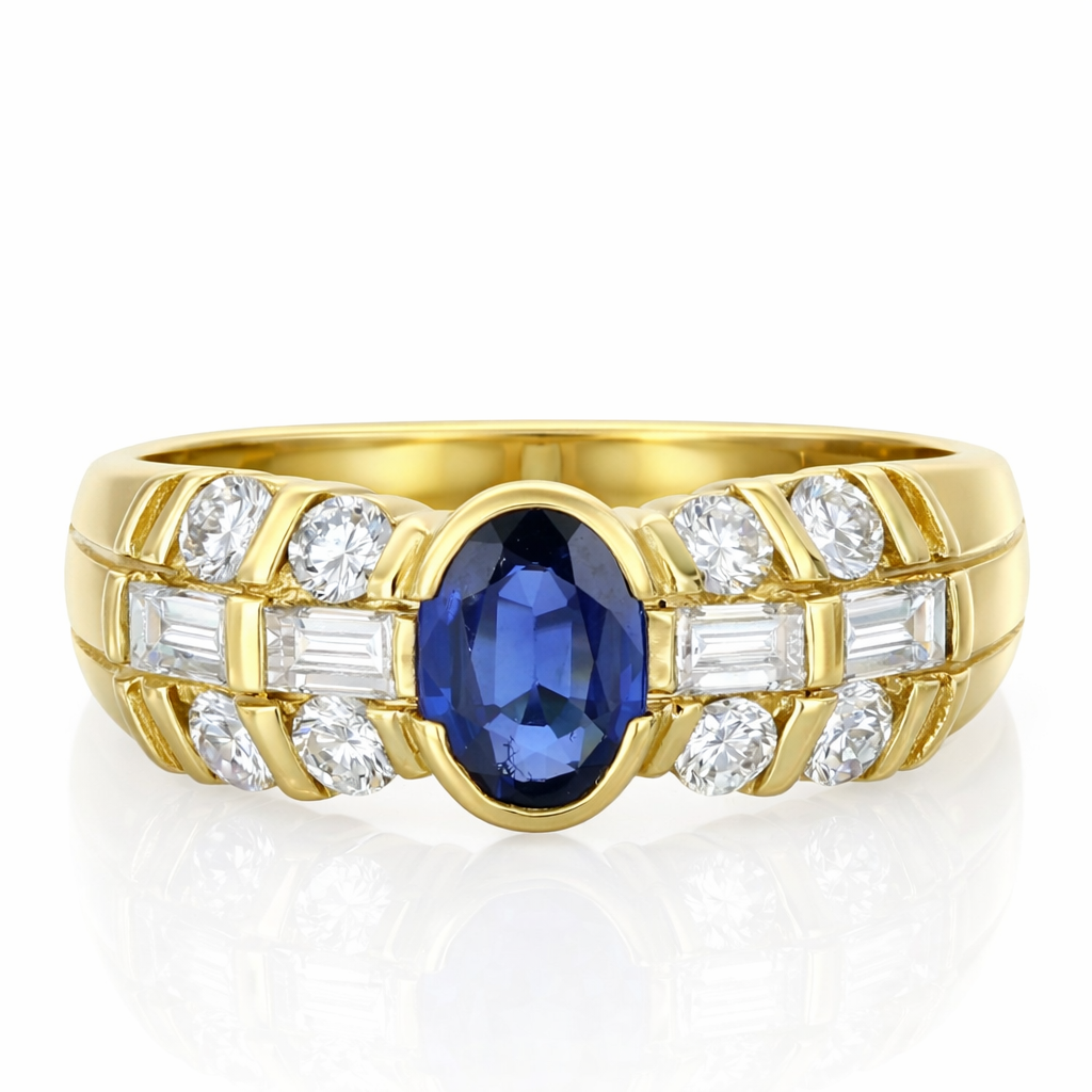 Anello - 18 carati Oro giallo - 1.60ct. tw. Zaffiro - Diamante