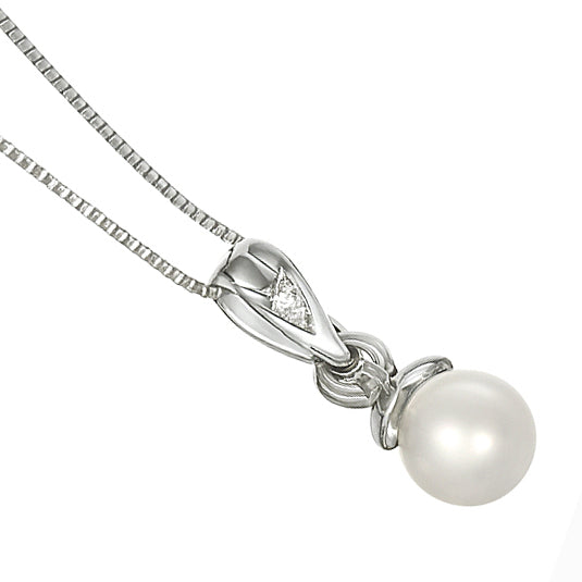 Collana con ciondolo - 18 carati Oro bianco - 0.015ct. tw. Diamante (Naturale) - Perla