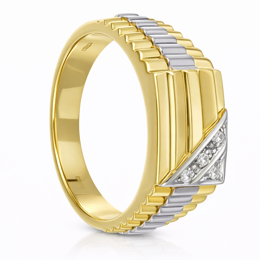 Anello - 18 carati Oro giallo, Oro bianco - 0.08ct. tw. Diamante (Naturale)