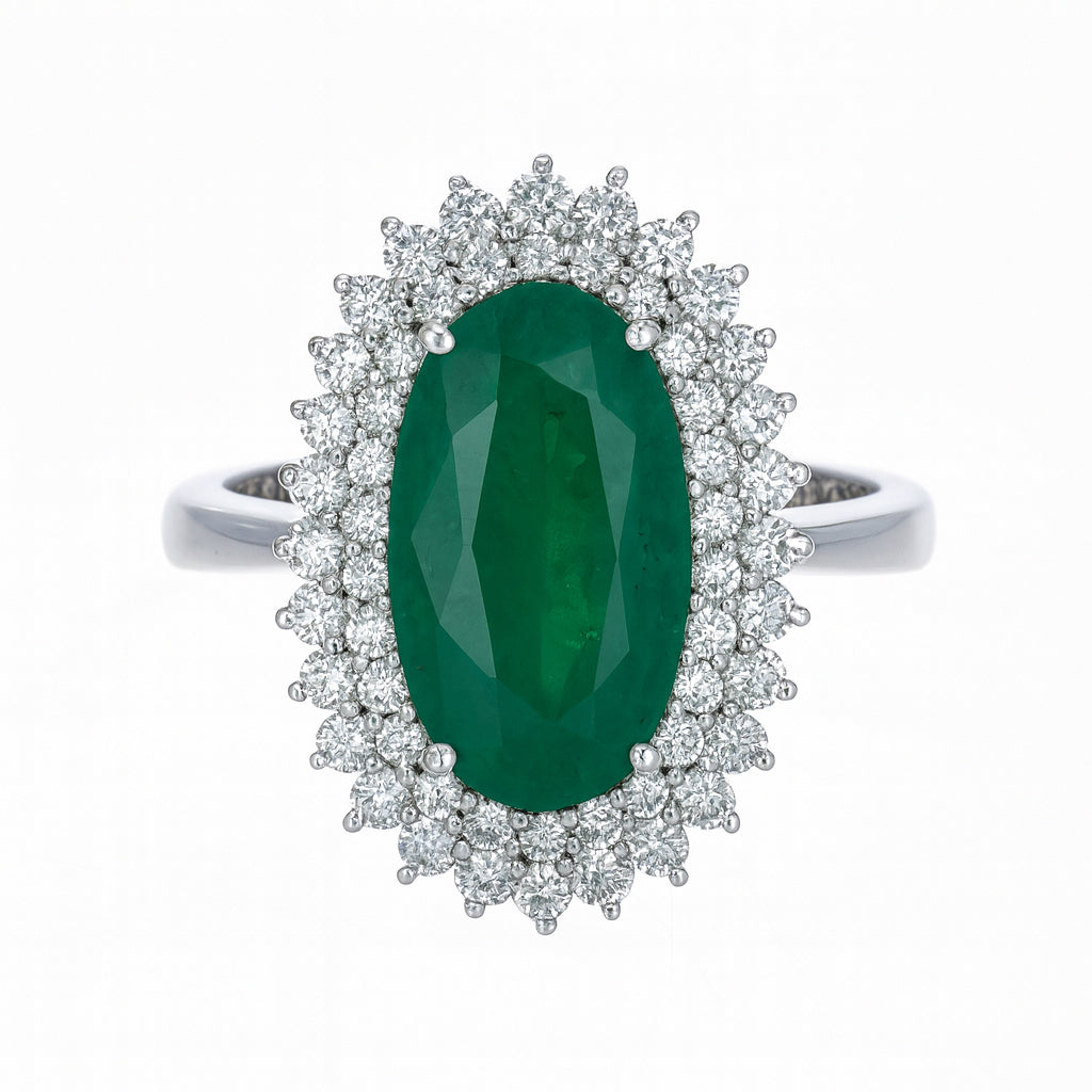 Anello - 18 carati Oro bianco - 4.15ct. tw. Smeraldo - Diamante