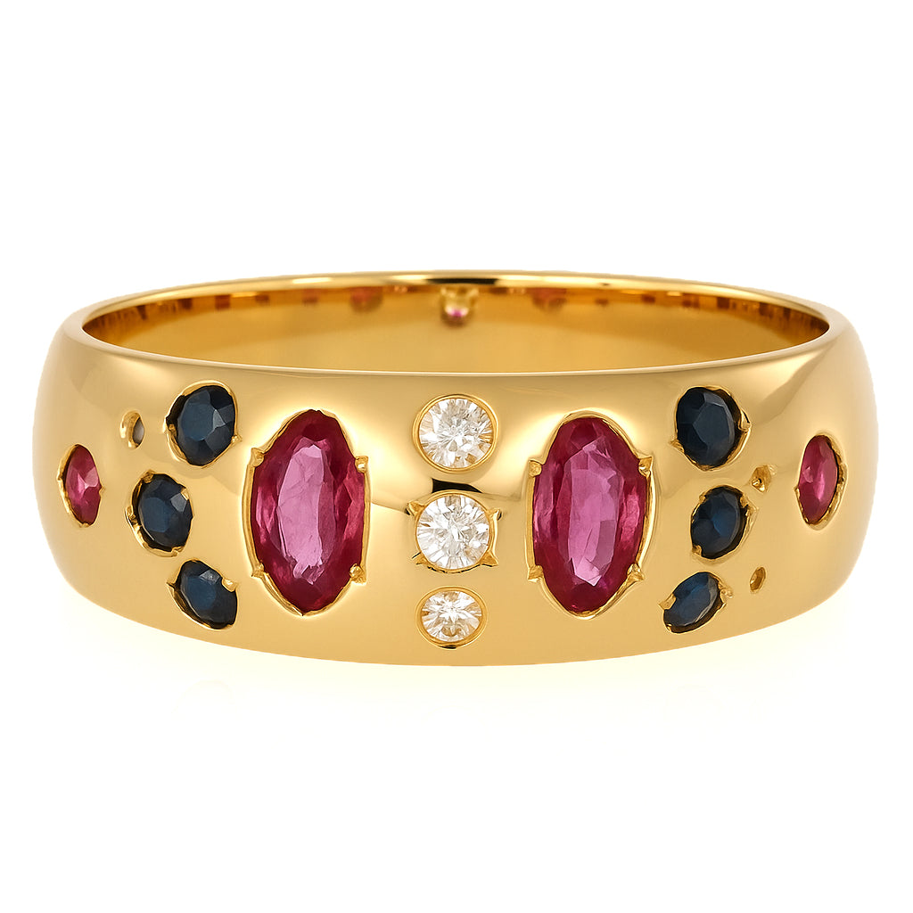 Anello - 18 carati Oro giallo, Zaffiro - Rubini - Diamanti - 0.96ct. tw.