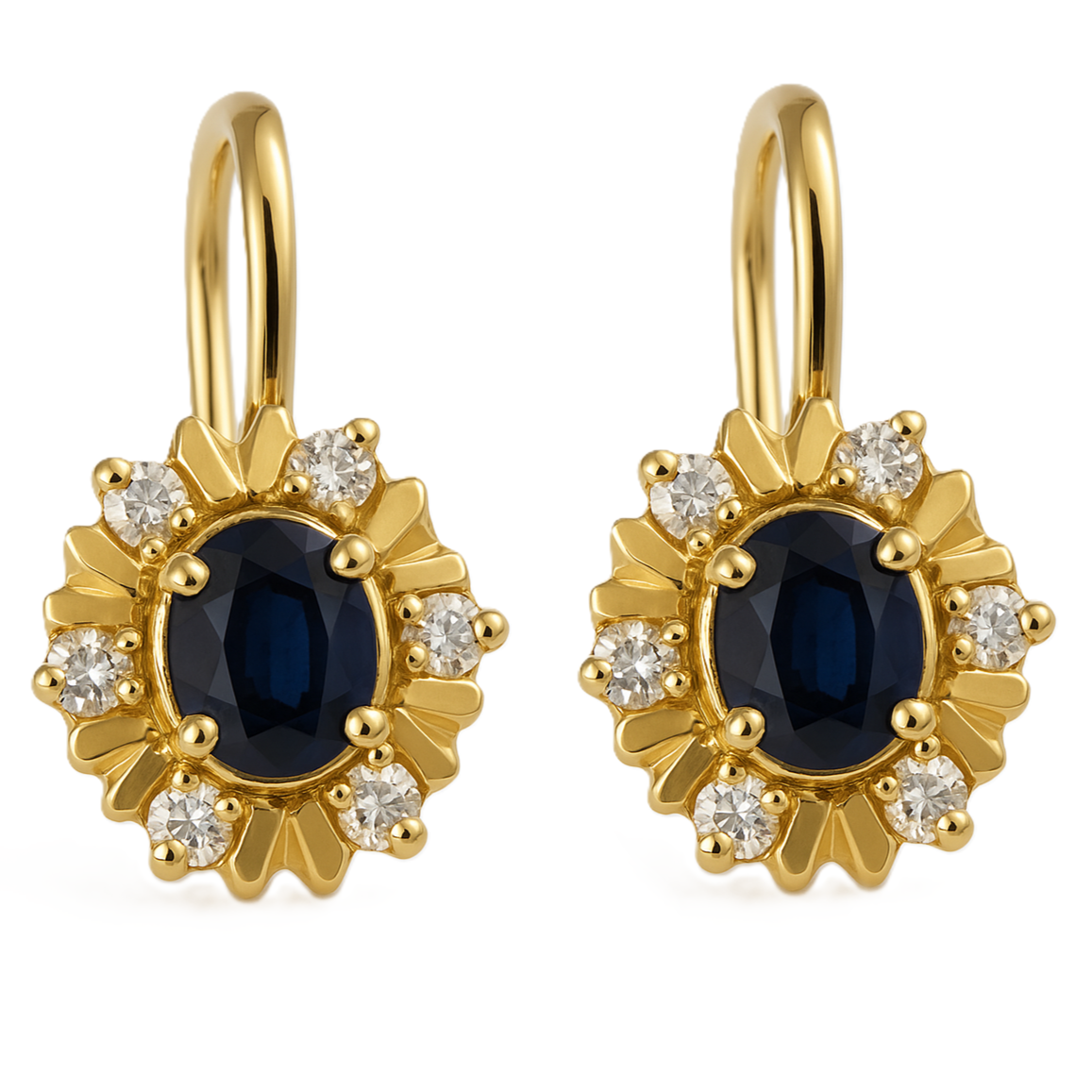 Orecchini - 18 carati Oro giallo - 0.46ct. tw. Zaffiro - Diamante