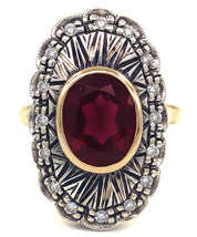 Anello in Oro giallo 18 carati e Argento 800 con Granato e Diamanti