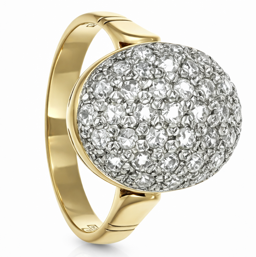 Anello - Oro giallo e argento - Diamanti