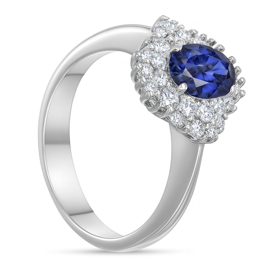 Anello - 18 carati Oro bianco - 1.71ct. tw. Zaffiro - Diamante