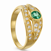 Anello - 18 carati Oro giallo - 0.89ct. tw. Smeraldo - Diamante