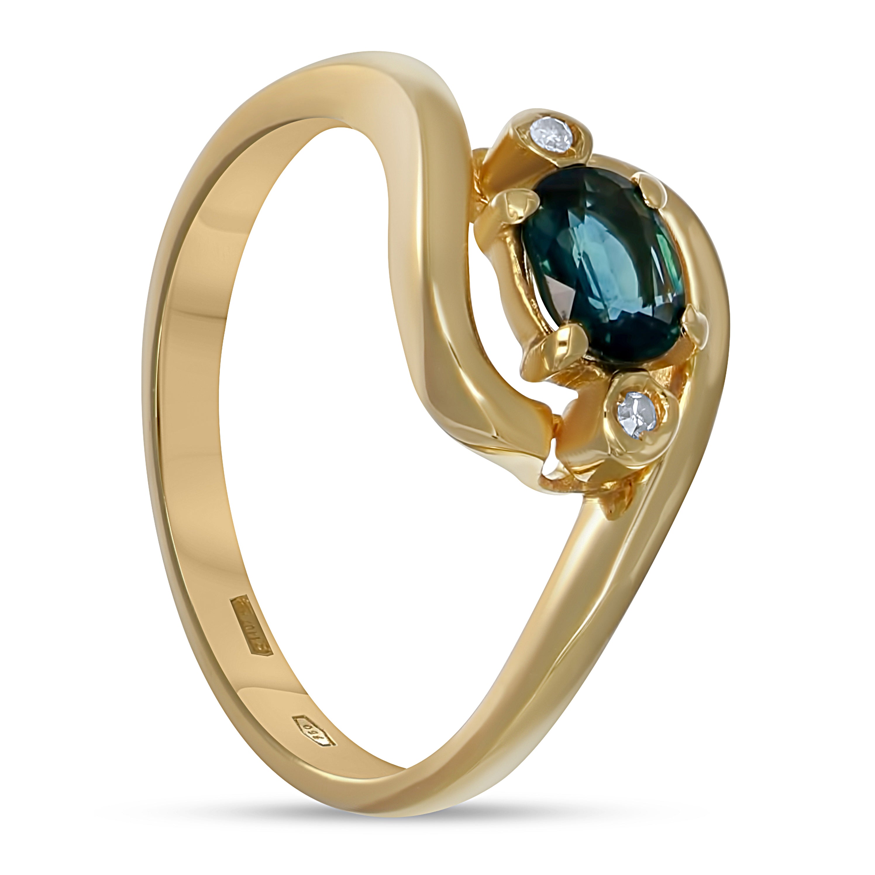 Anello - 18 carati Oro giallo - 0.43ct. tw. Zaffiro - Diamante