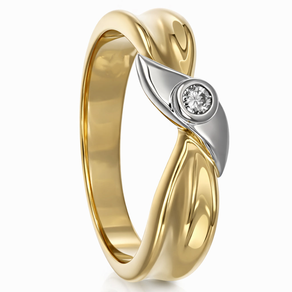 Anello - 18 carati Oro bianco, Oro giallo - 0.04ct. tw. Diamante (Naturale)