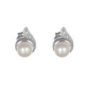 Orecchini - 18 carati Oro bianco - 0.04ct. tw. Diamante (Naturale) - Perla