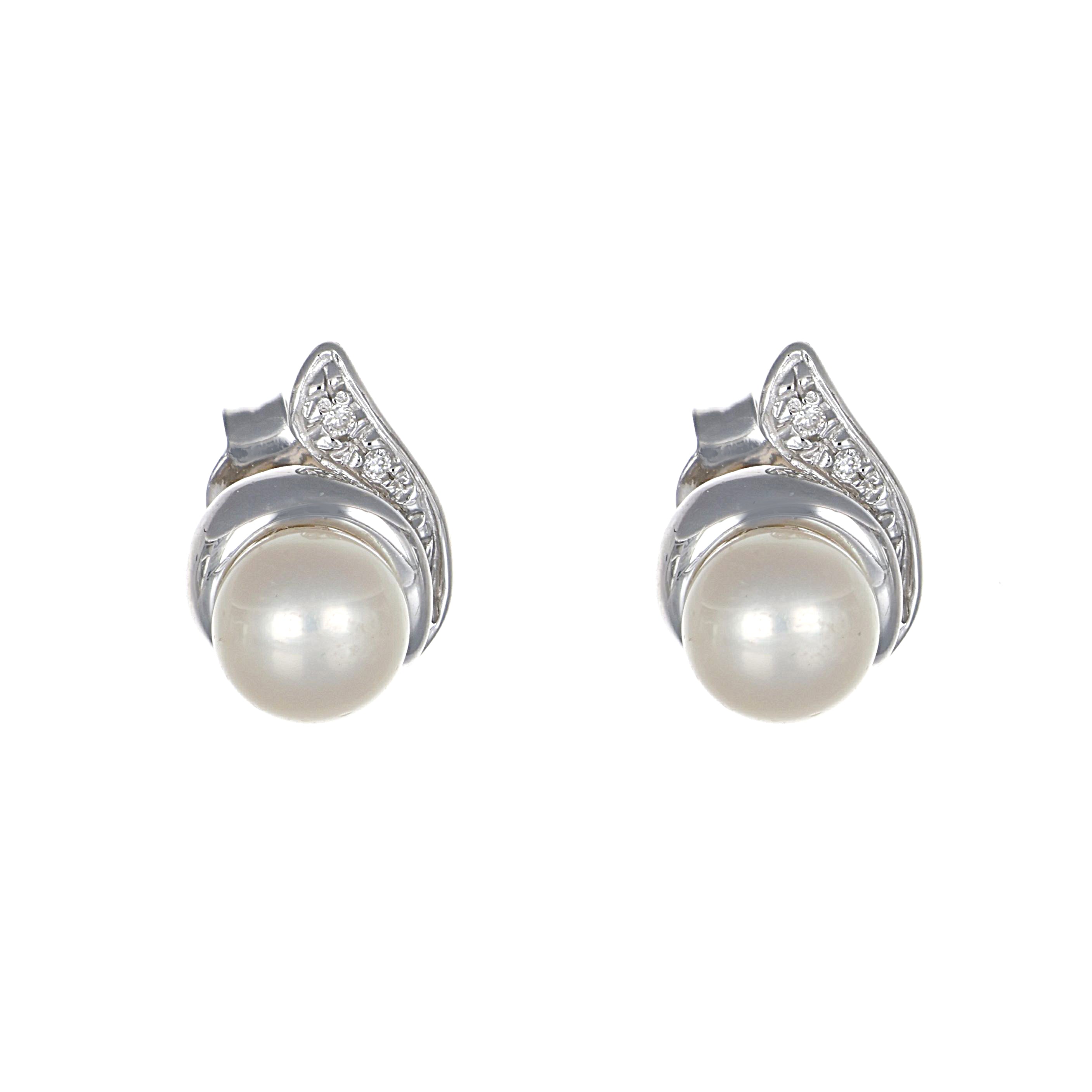 Orecchini - 18 carati Oro bianco - 0.04ct. tw. Diamante (Naturale) - Perla