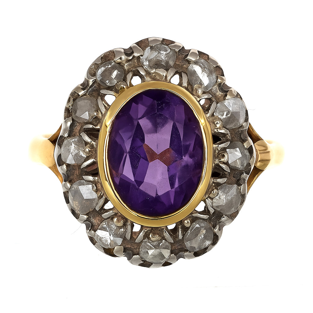 Anello - 18 carati Oro giallo, Argento - 3.60ct. tw. Ametista - Diamante