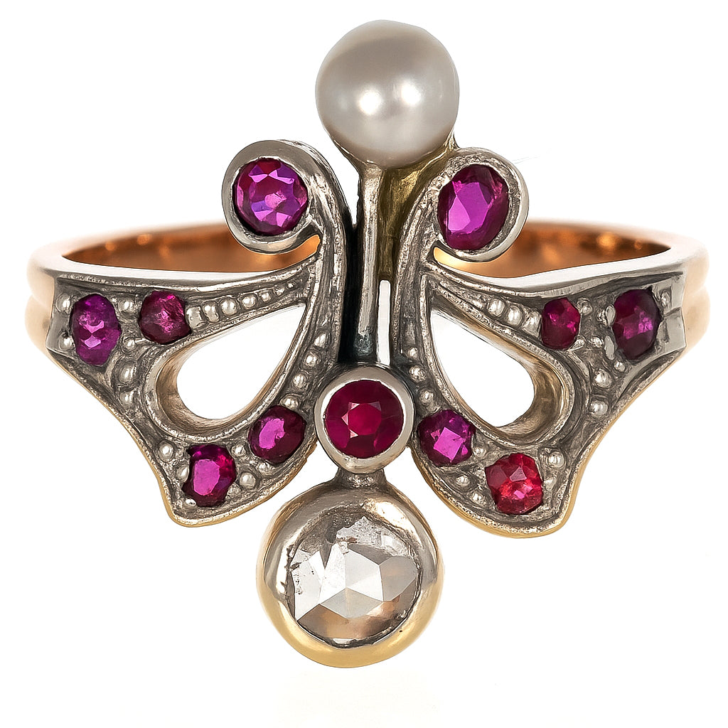 Anello - 18 carati Argento, Oro giallo - 0.45ct. tw. Rubino - Diamante