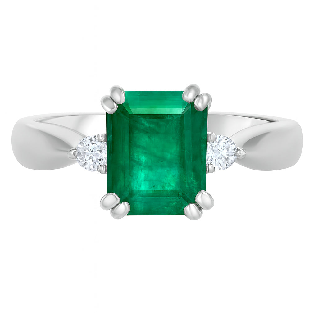 Anello - 18 carati Oro bianco - 2.30ct. tw. Smeraldo - Diamante