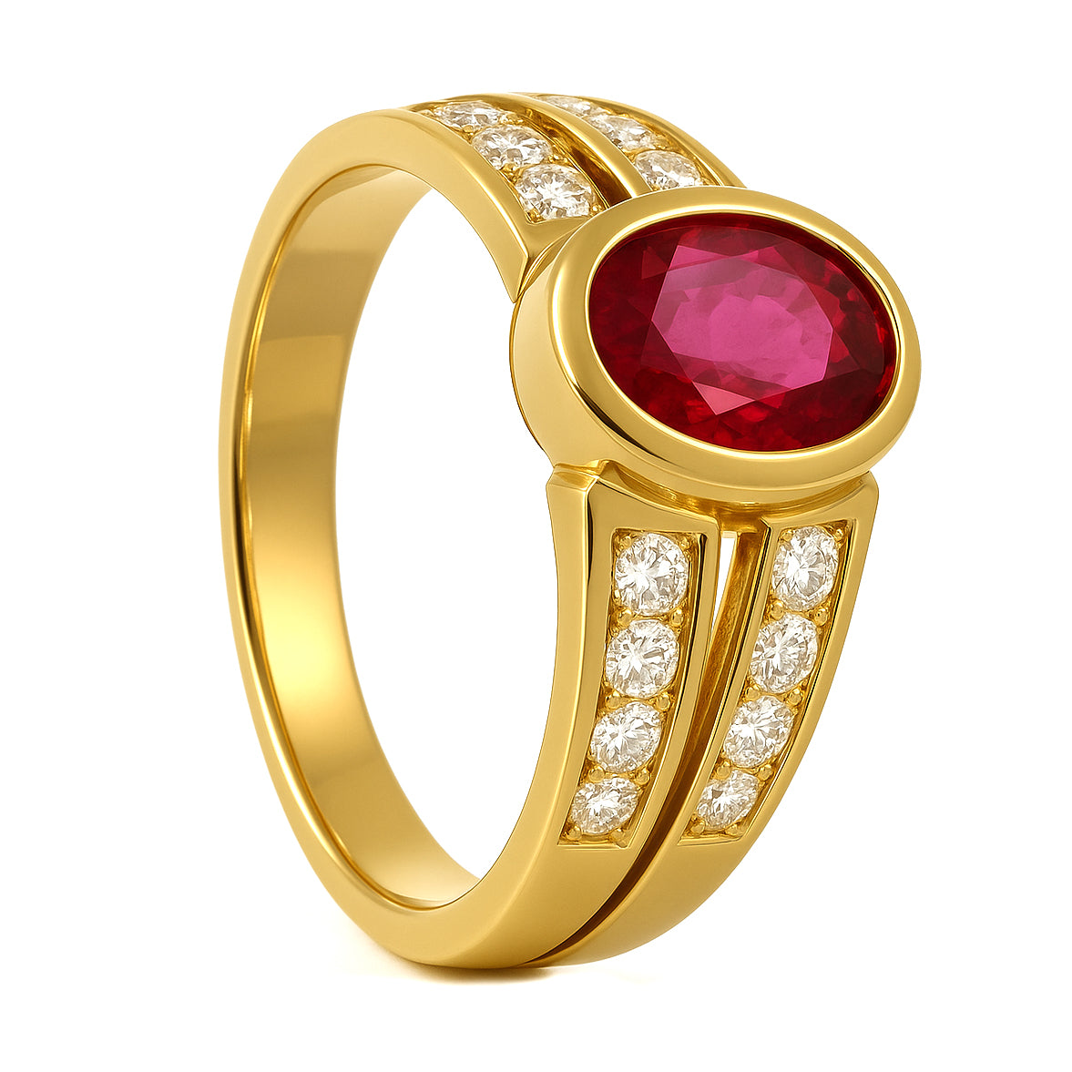 Anello - 18 carati Oro giallo - 1.50ct. tw. Rubino - Diamante