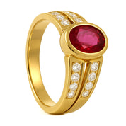 Anello - 18 carati Oro giallo - 1.50ct. tw. Rubino - Diamante