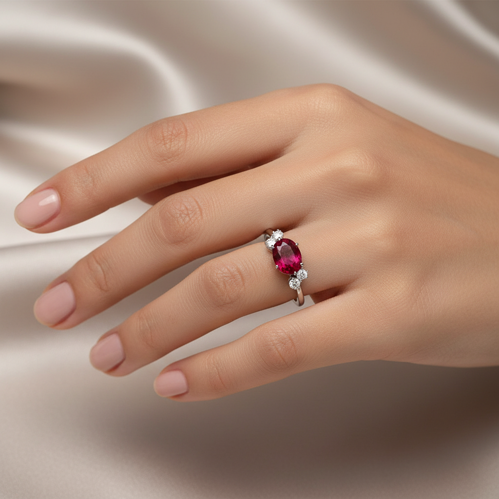 Anello - 18 carati Oro bianco - 1.50ct. tw. Rubino - Diamante