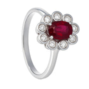 Anello - 18 carati Oro bianco - 1.06ct. tw. Rubino - Diamante