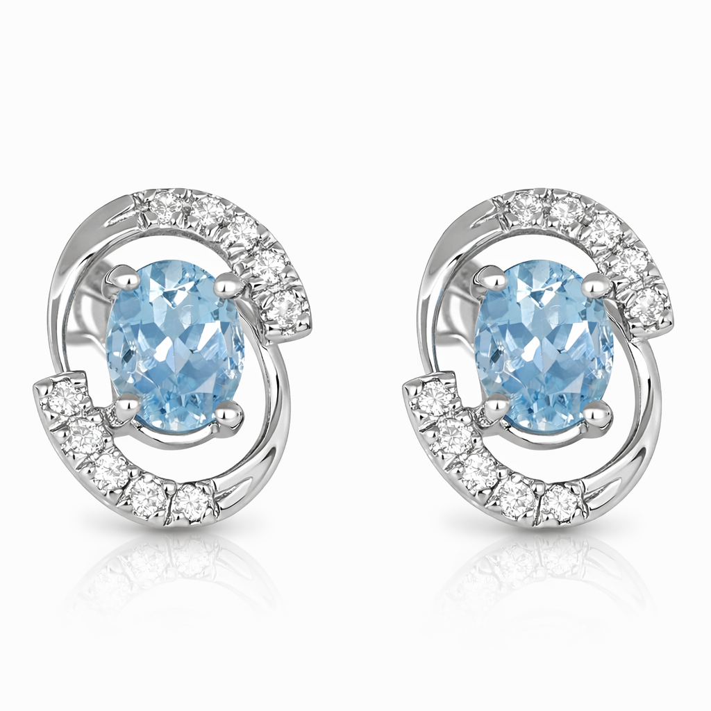 Orecchini - 18 carati Oro bianco - 0.83ct. tw. Acquamarina - Diamante