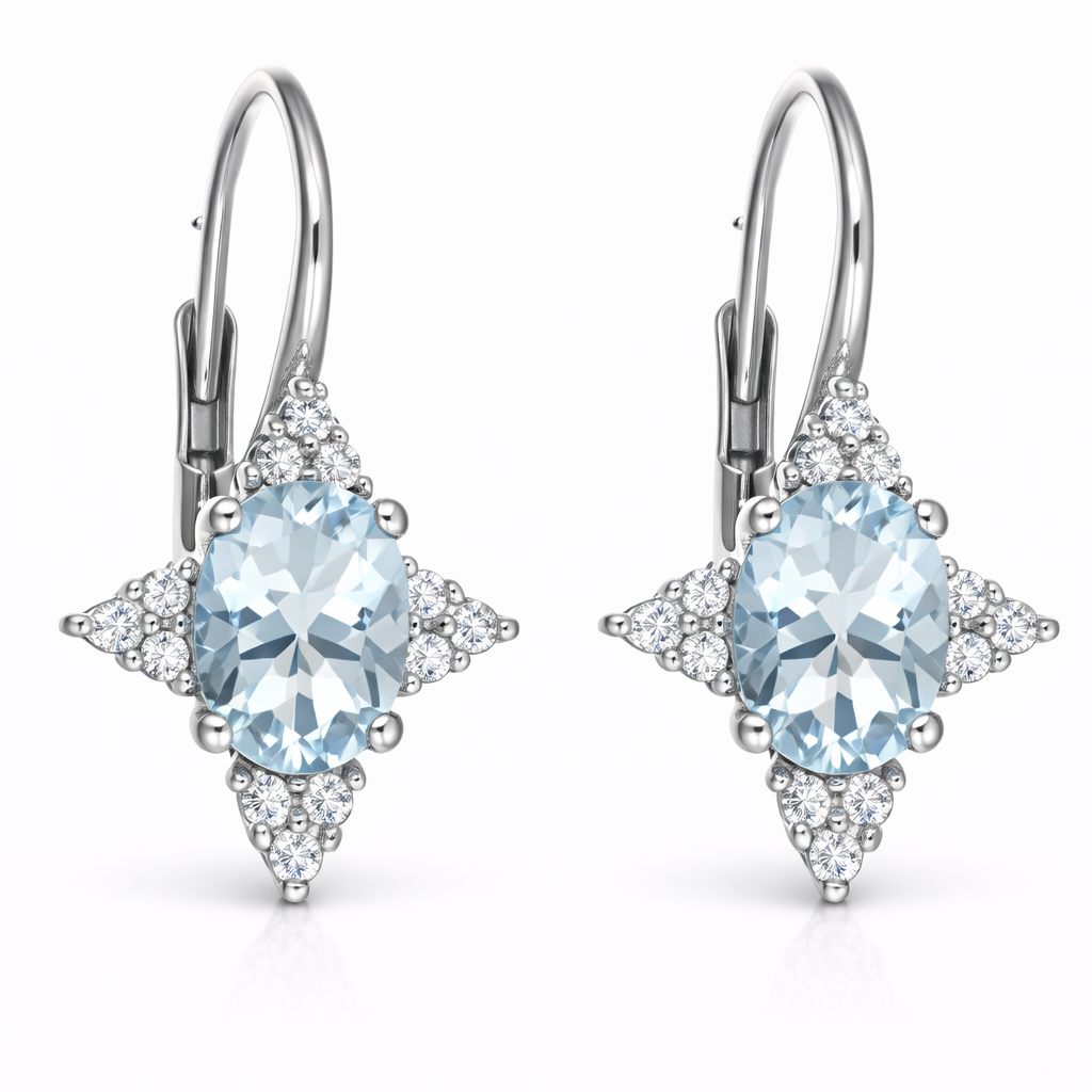 Orecchini - 18 carati Oro bianco - 2.42ct. tw. Acquamarina - Diamante
