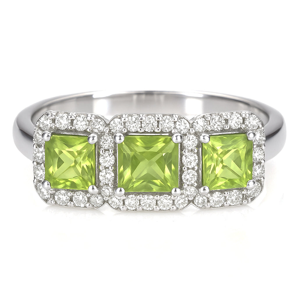 Anello - 18 carati Oro bianco - 1.09ct. tw. Peridoto - Diamante