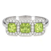 Anello - 18 carati Oro bianco - 1.09ct. tw. Peridoto - Diamante