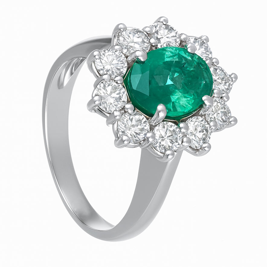 Anello - 18 carati Oro bianco - 2.95ct. tw. Smeraldo - Diamante