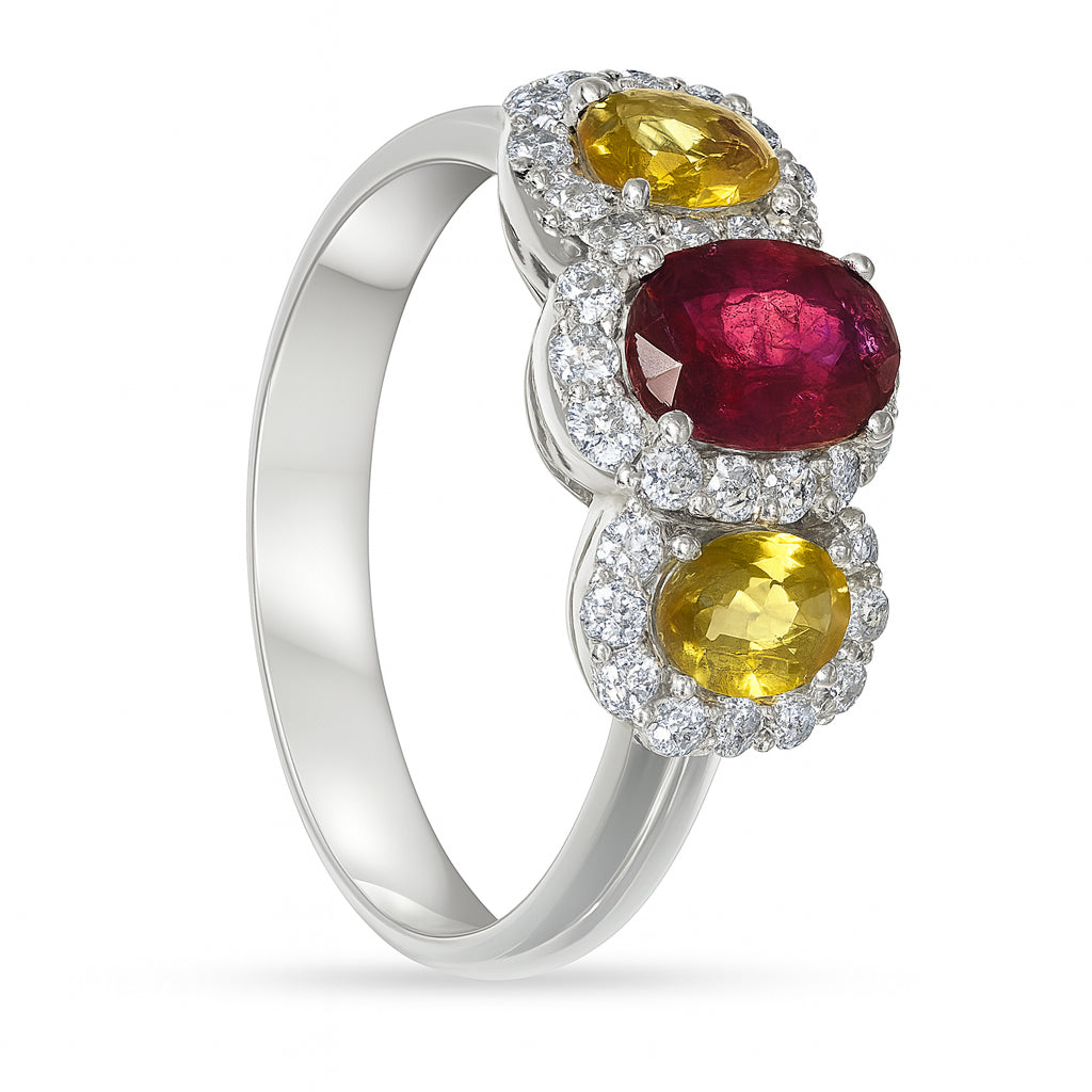 Anello - 18 carati Oro bianco, Zaffiri - Rubino - Diamanti - 2.48ct. tw.