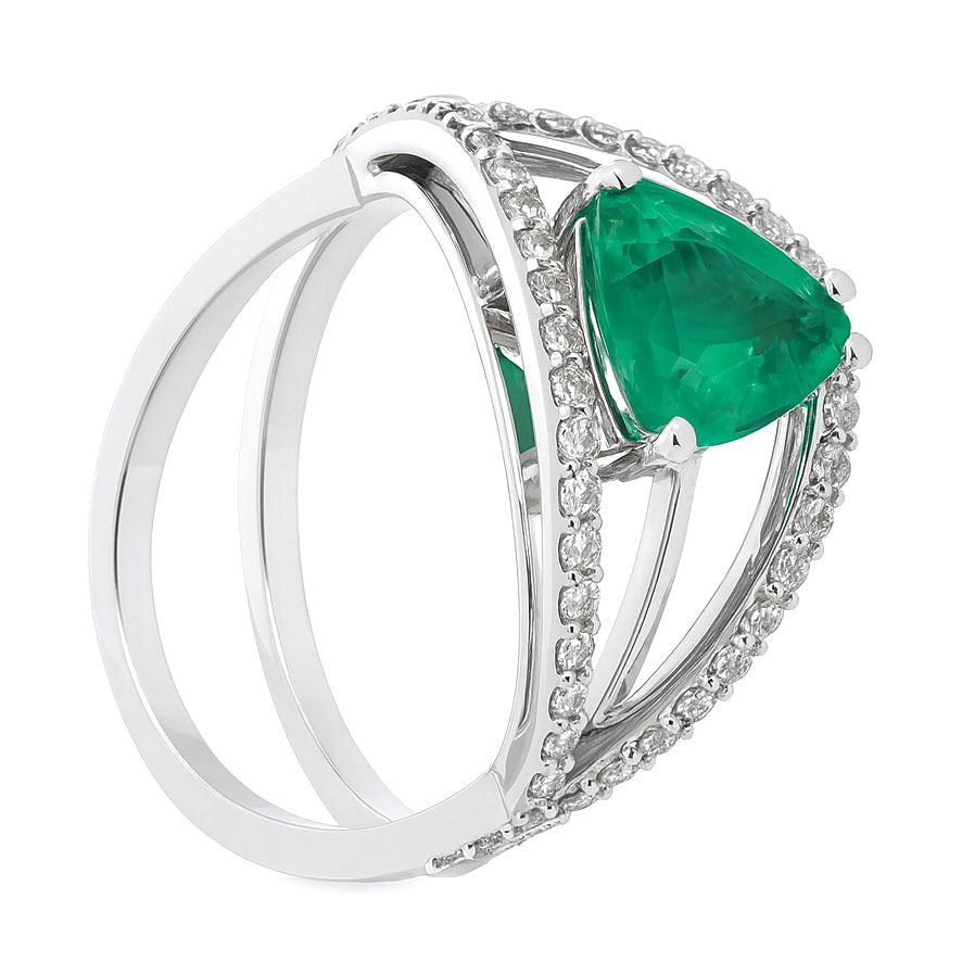 Anello - 18 carati Oro bianco - 2.50ct. tw. Smeraldo - Diamante