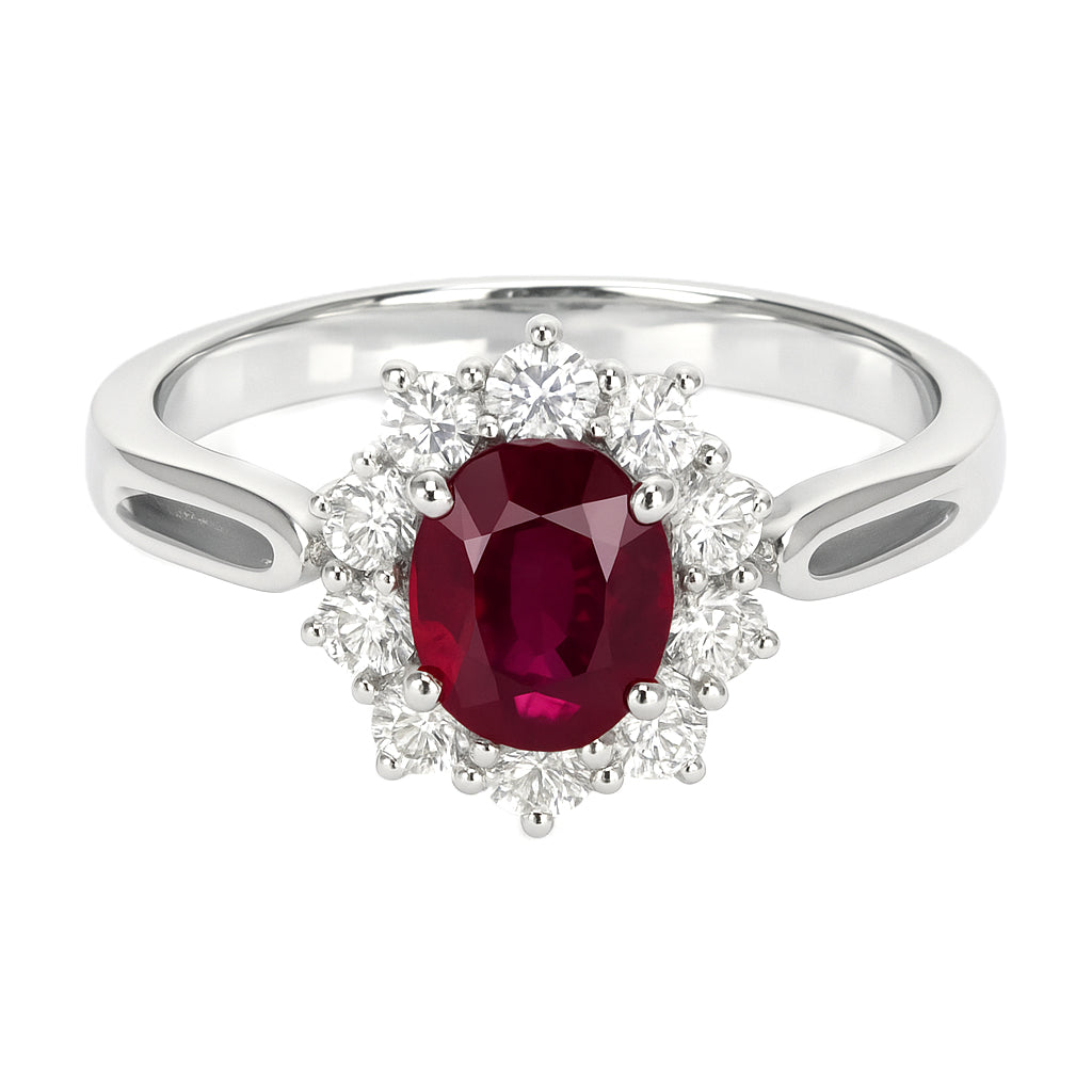 Anello - 18 carati Oro bianco - 1.15ct. tw. Rubino - Diamante