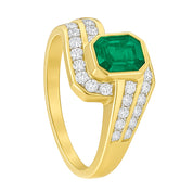 Anello - 18 carati Oro giallo - 0.64ct. tw. Smeraldo - Diamante