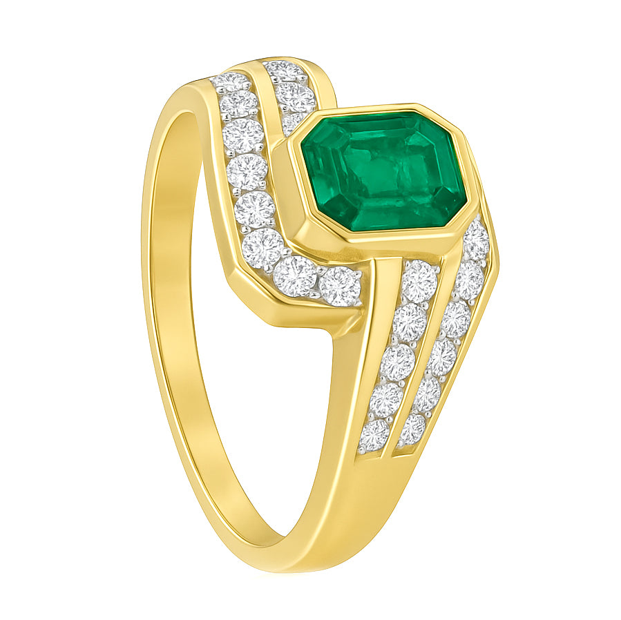 Anello - 18 carati Oro giallo - 0.64ct. tw. Smeraldo - Diamante