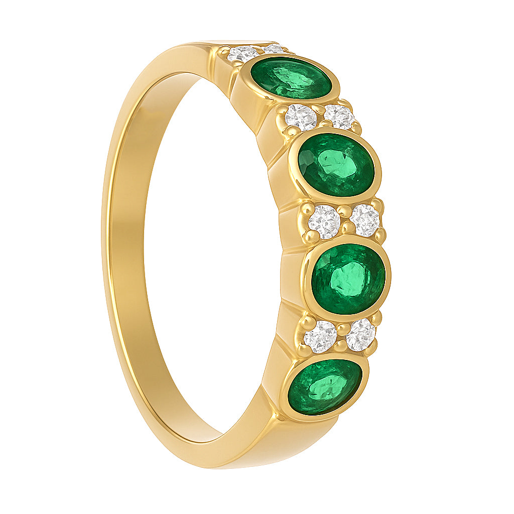 Anello - 18 carati Oro giallo - 0.71ct. tw. Smeraldo - Diamante