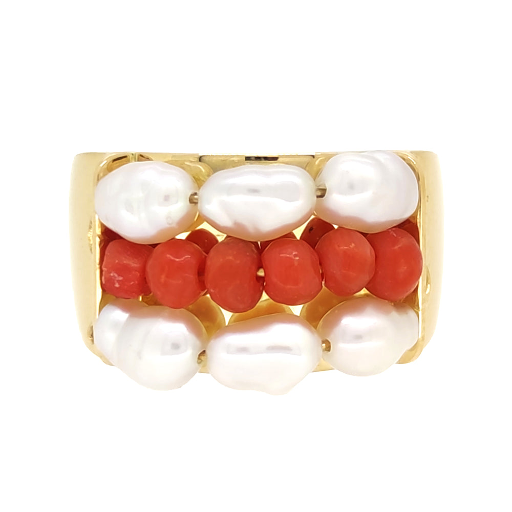 18 carati Oro - Anello - Corallo rosso del mediterraneo da 3.50 mm - Perle scaramazze