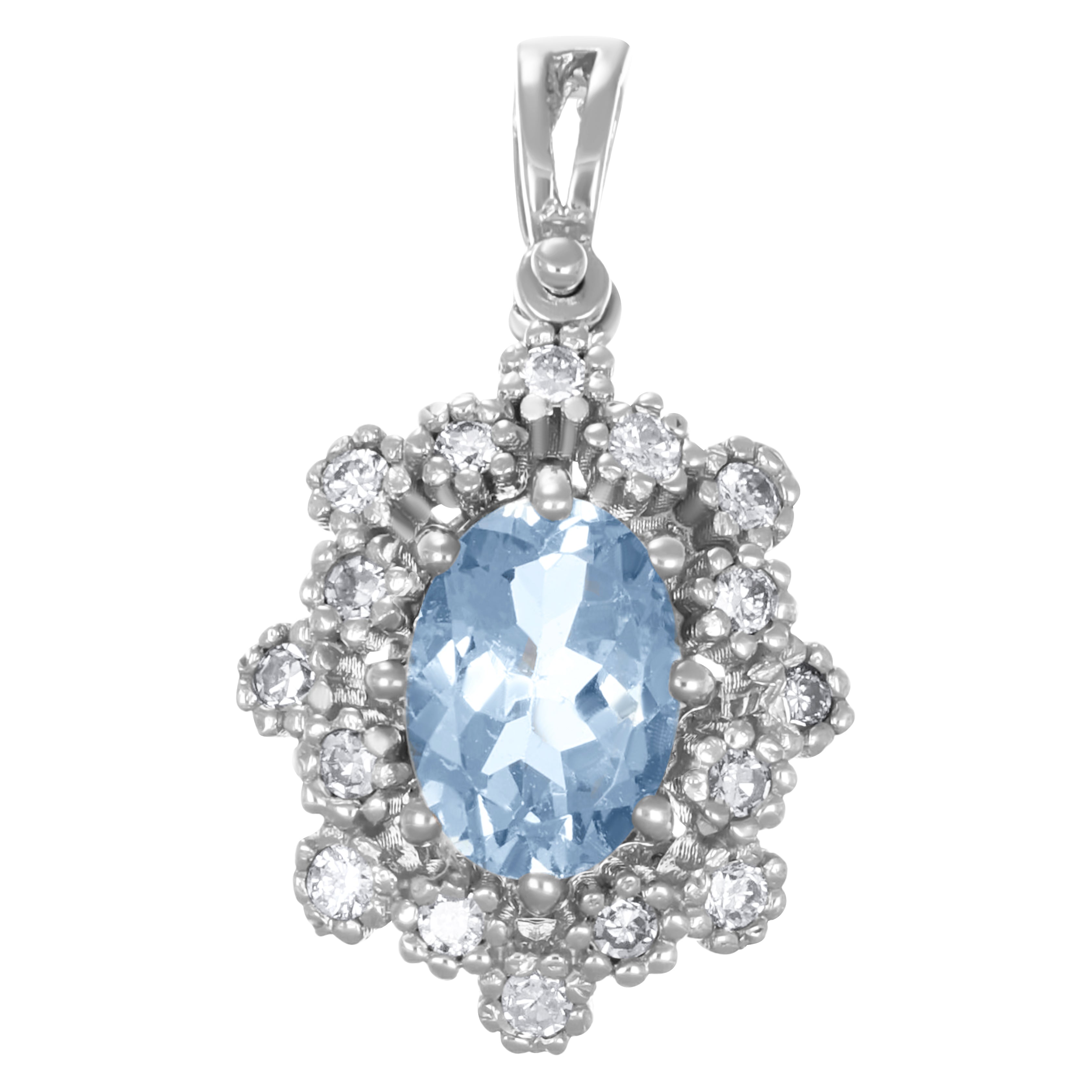 Ciondolo - 18 carati Oro bianco - 0.91ct. tw. Acquamarina - Diamante