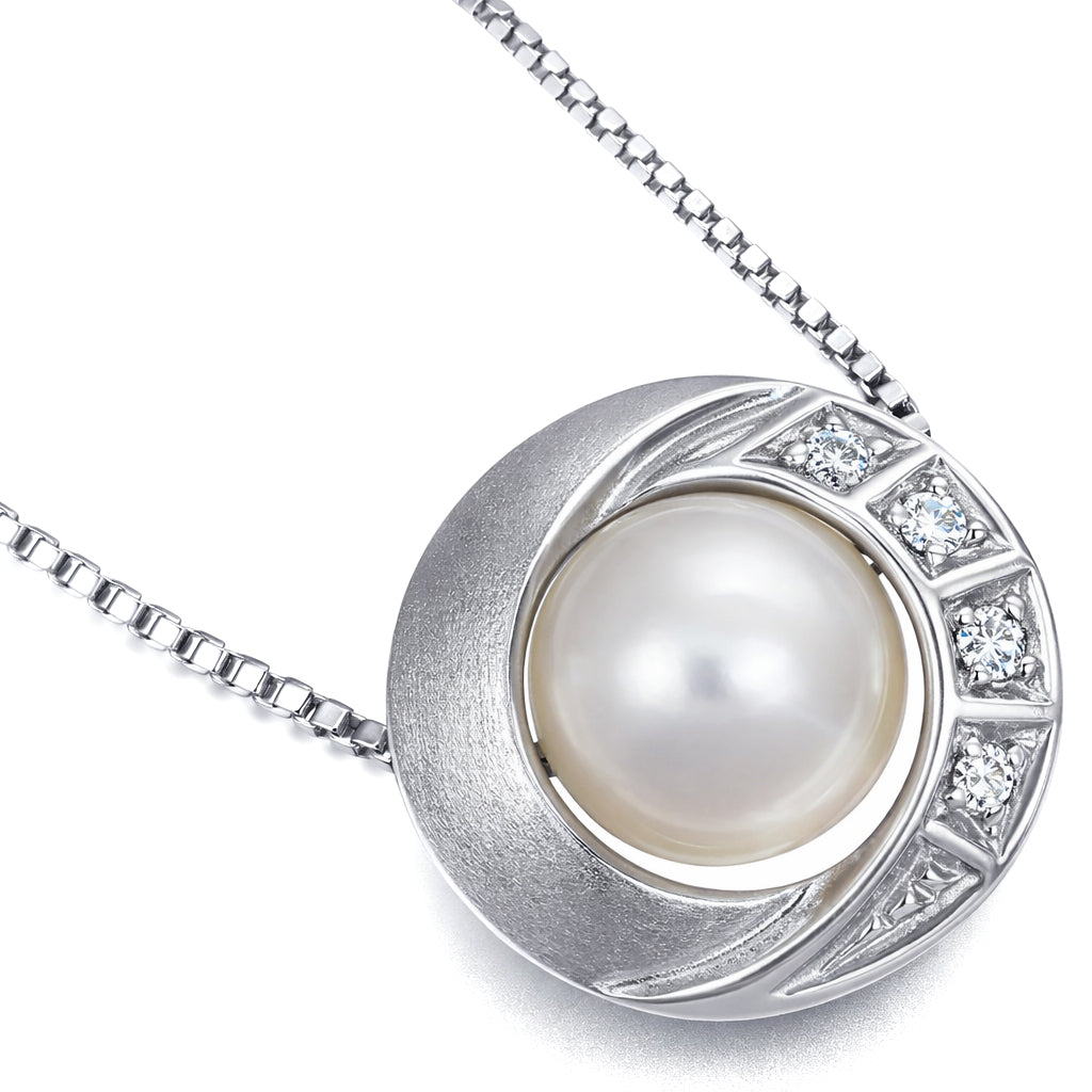Collana con ciondolo - 18 carati Oro bianco - 0.04ct. tw. Perla - Diamante