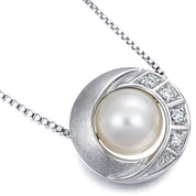 Collana con ciondolo - 18 carati Oro bianco - 0.04ct. tw. Perla - Diamante