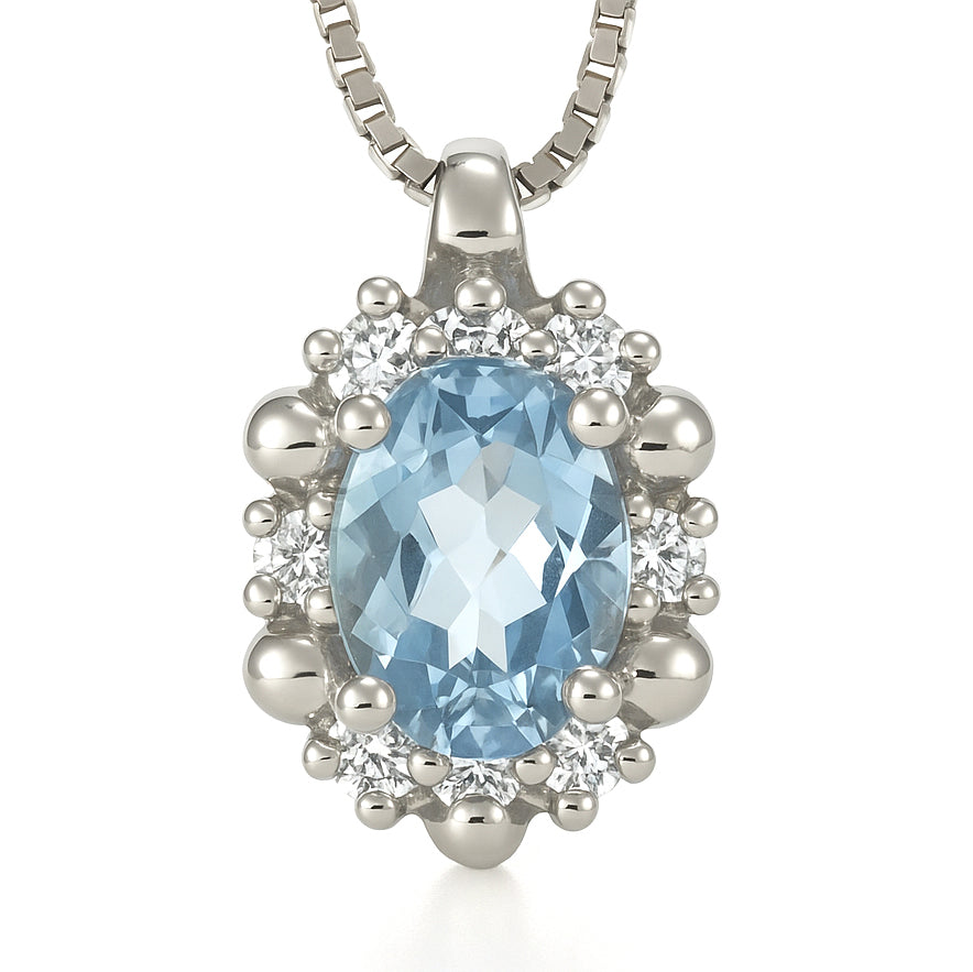 Collana con ciondolo - 18 carati Oro bianco - 0.44ct. tw. Acquamarina - Diamante
