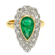 Anello in Oro giallo 14 carati e Argento 800 - Smeraldo e  Diamanti