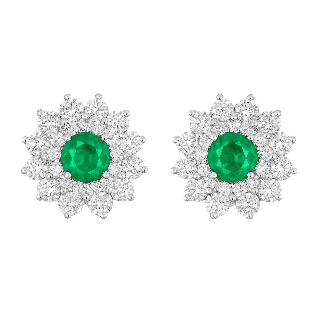 Orecchini - 18 carati Oro bianco - 1.65ct. tw. Smeraldo - Diamante