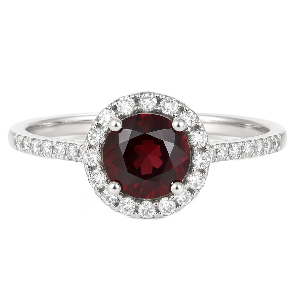 Anello - 18 carati Oro bianco - 0.96ct. tw. Granato - Diamante