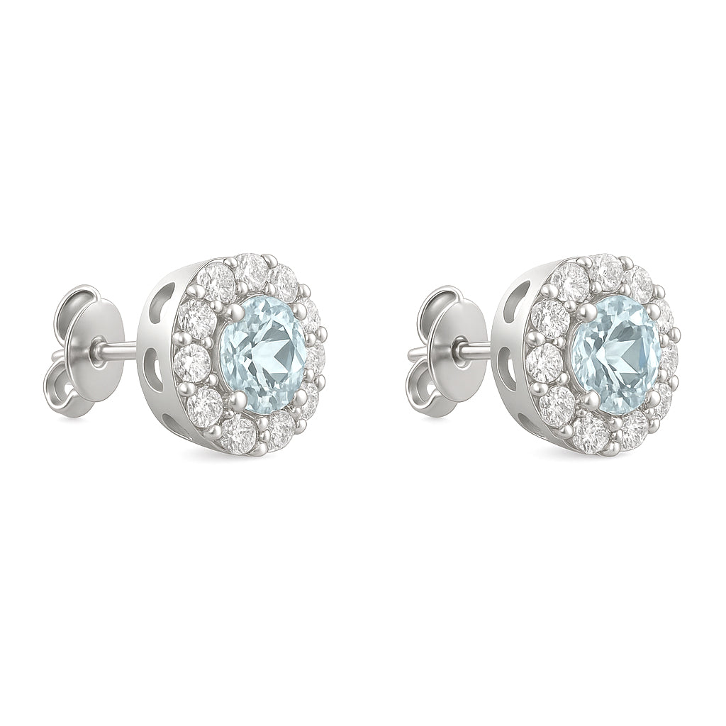 Orecchini - 18 carati Oro bianco - 1.90ct. tw. Acquamarina - Diamante