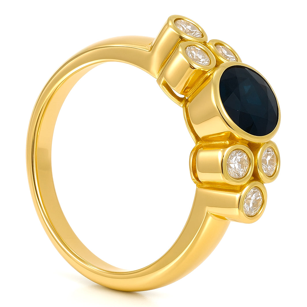 Anello - 18 carati Oro giallo - 0.81ct. tw. Zaffiro - Diamante