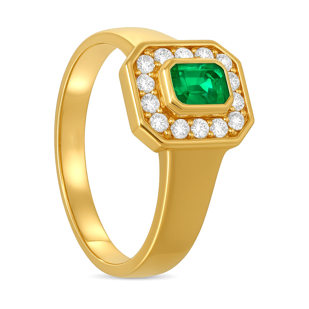 Anello - 18 carati Oro giallo - 0.51ct. tw. Smeraldo - Diamante