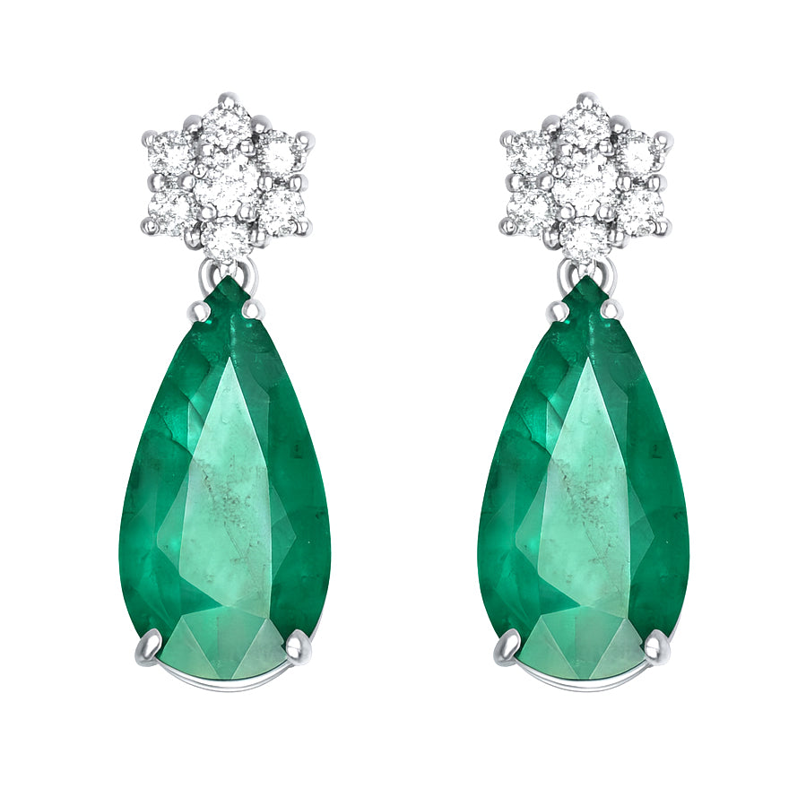 Orecchini - 18 carati Oro bianco - 6.40ct. tw. Smeraldo - Diamante